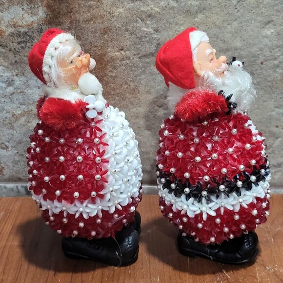 Vintage Folk Art Hand Beaded Dancing Mrs Claus & Santa Claus Christmas Decor - Picture 5 of 11